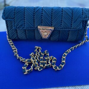 Pochette bleu rettangolare con borsellino