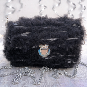 Pochette pelliccia nera argento